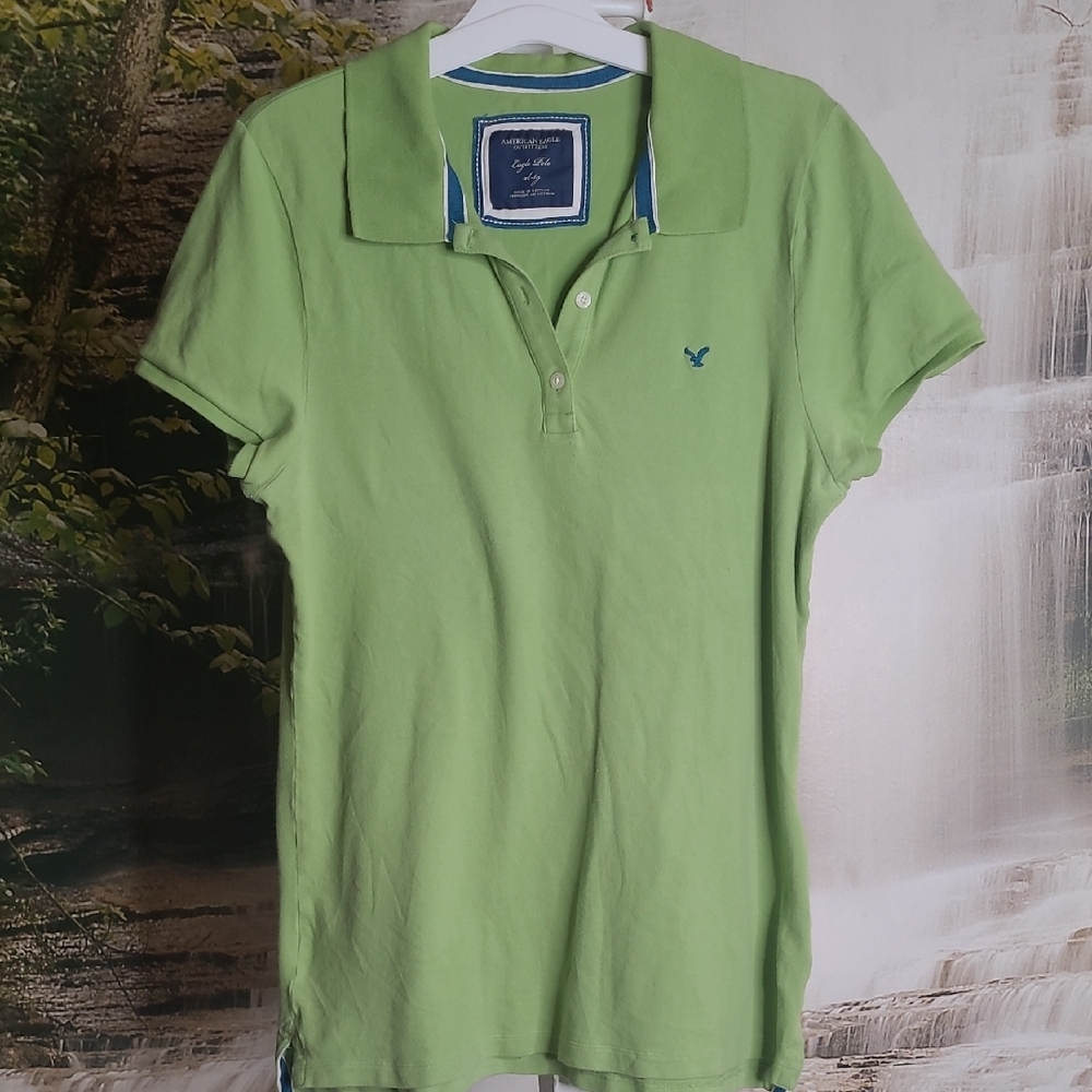 American Eagle Outfitters Womens XL Classic Lime Green Short Sleeve Polo Shirt